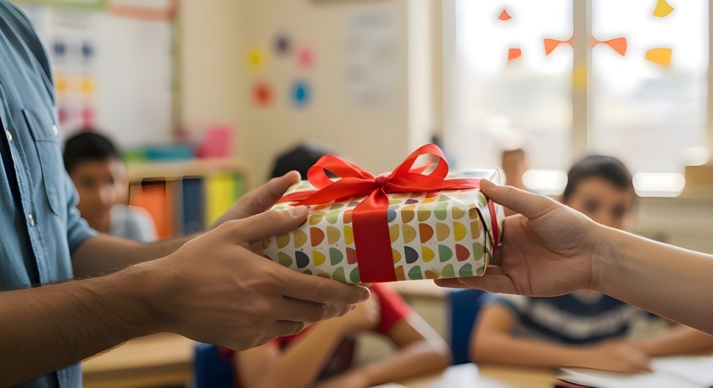 Teacher being giving a Christmas Gift