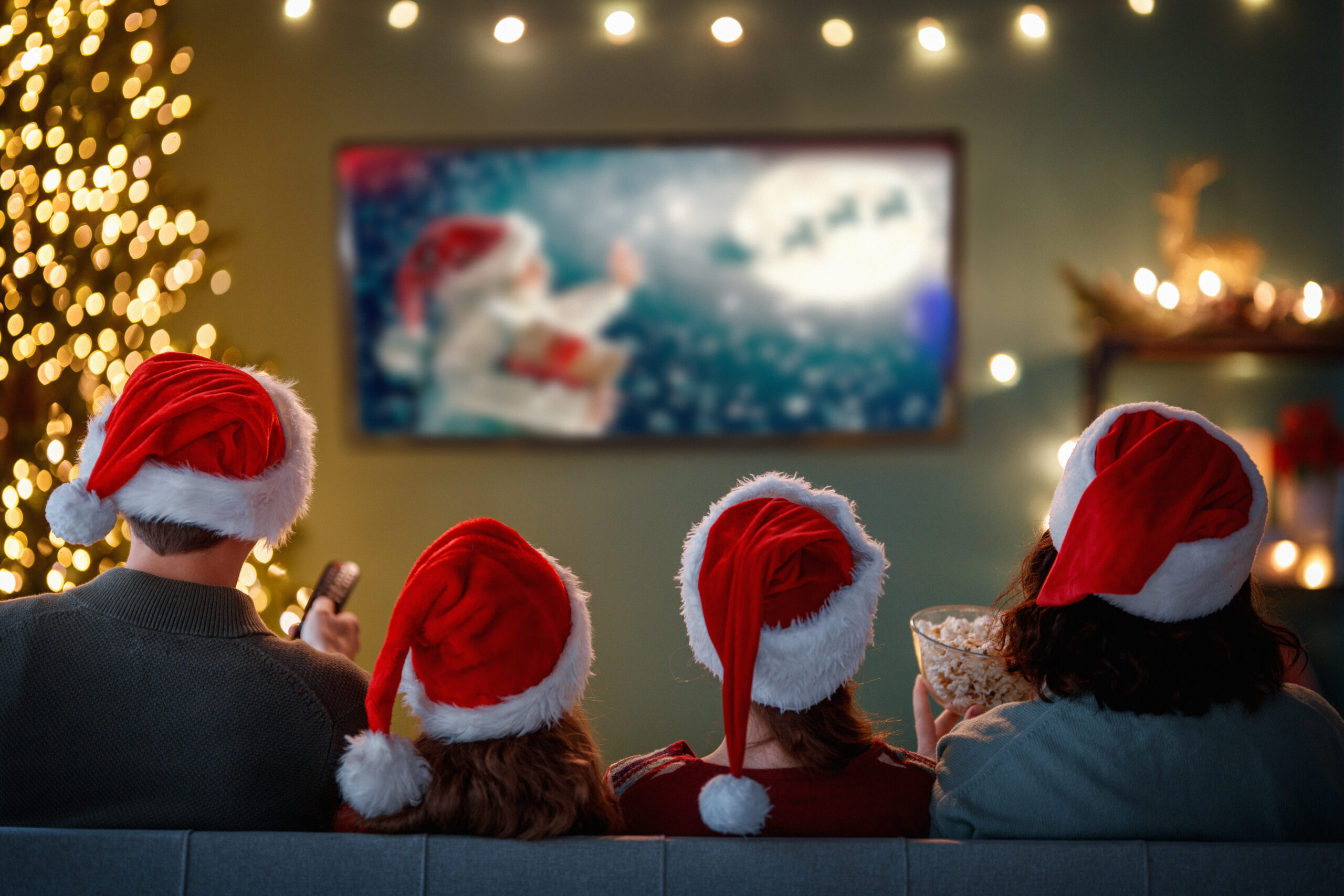 Family Watching a streamed Christmas Movie