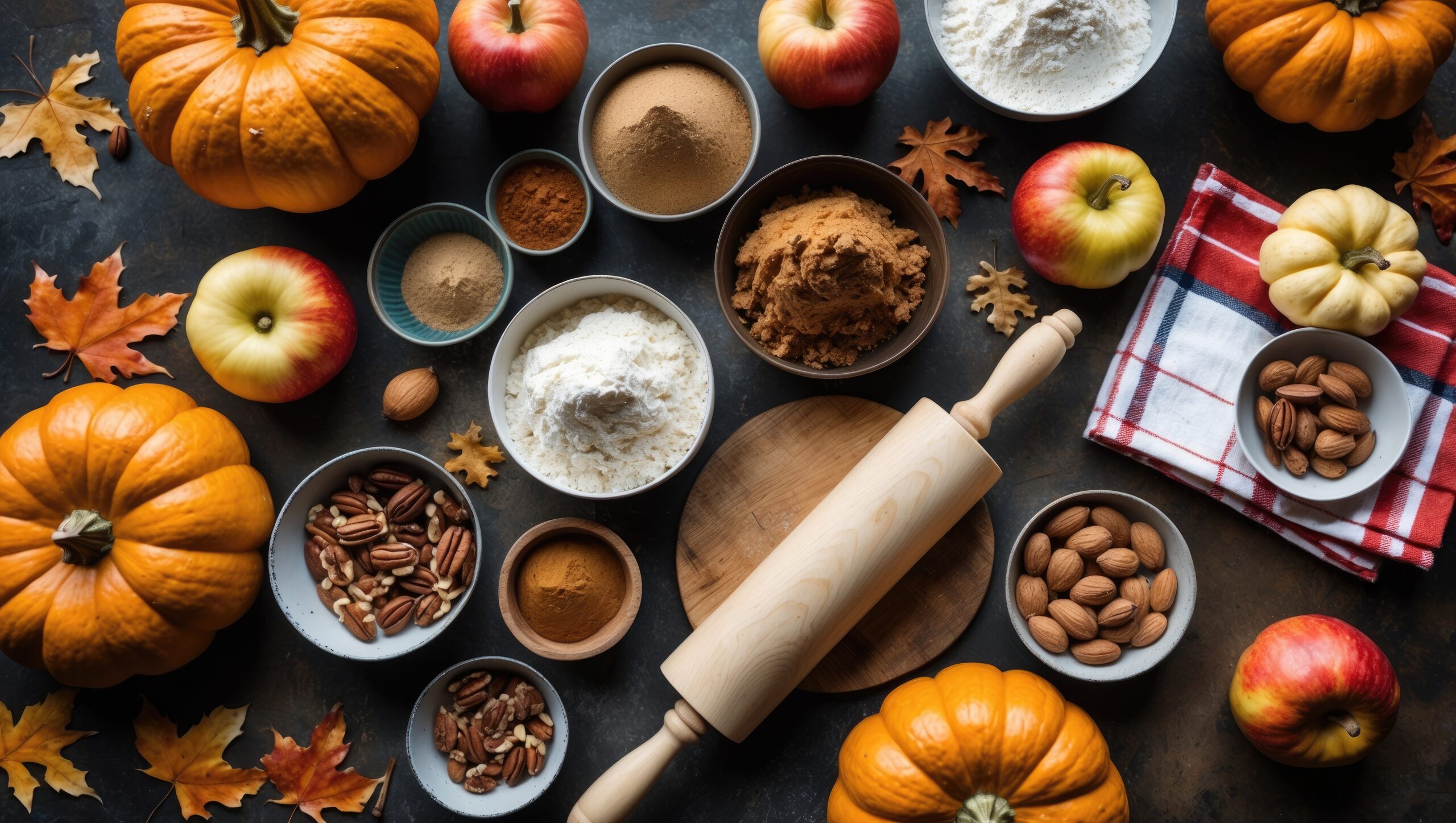 Table filled with things to make into pumpkin food
