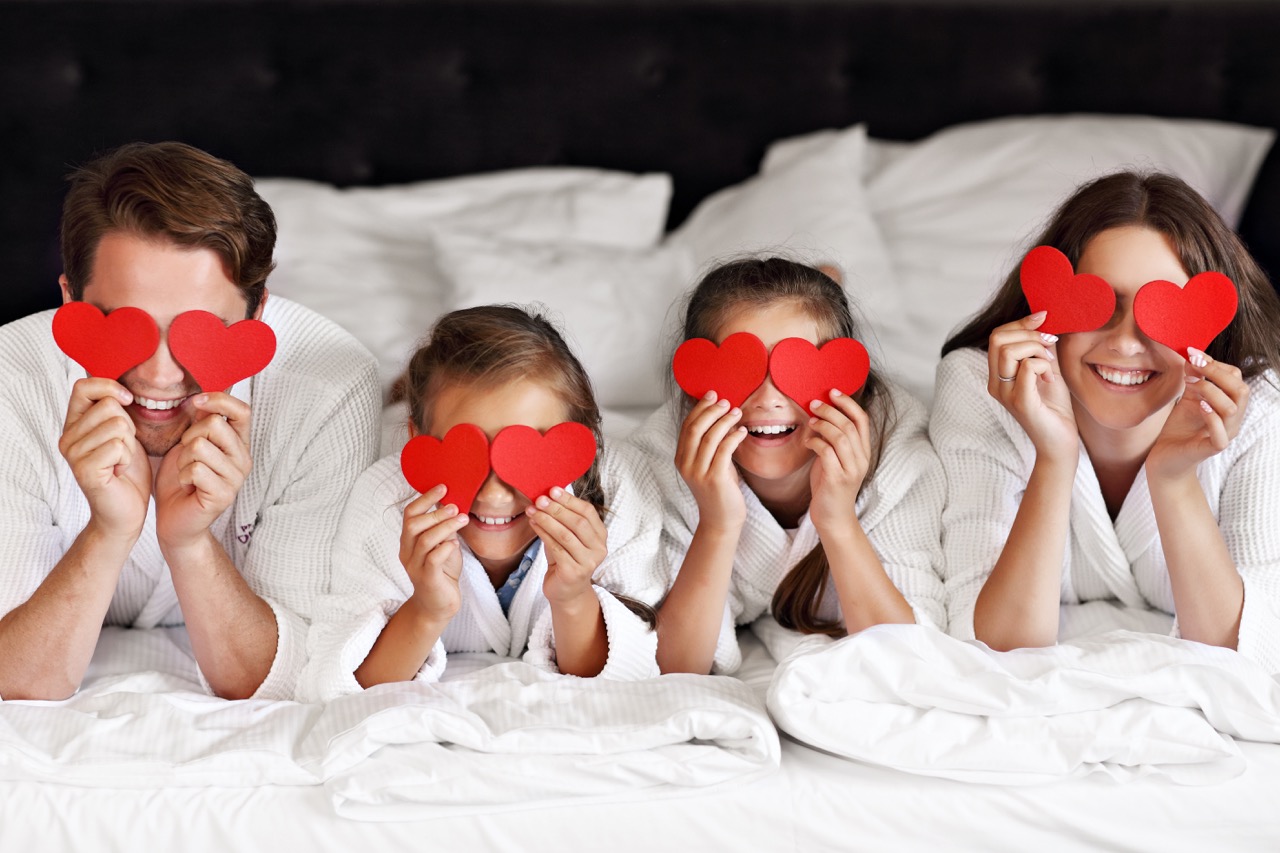 Family celebrating Valentines Day