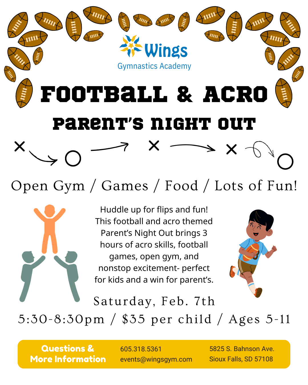 Football and Acro- Parents Night Out at Wings